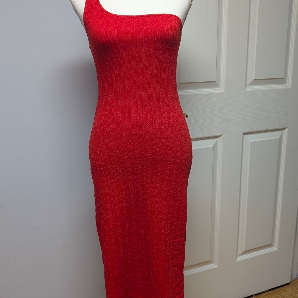 NWT Zara Red Knit One Shoulder Dress Size M